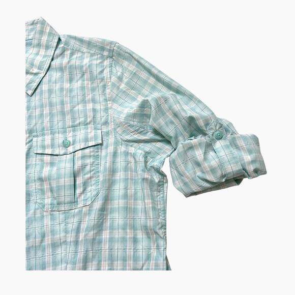 Duluth Trading Co Shirt Womens Medium Vented Mesh Long Sleeve Roll Tab Button Up - Picture 8 of 11